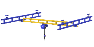 Representación de la grúa de estación de trabajo montada en el techo con G-Force